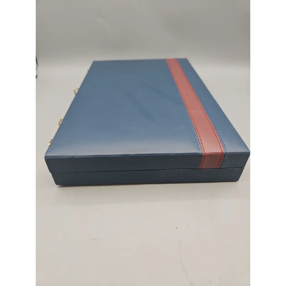 Vintage Style Backgammon Travel Set Blue Navy Case Dice Chips Folding Board